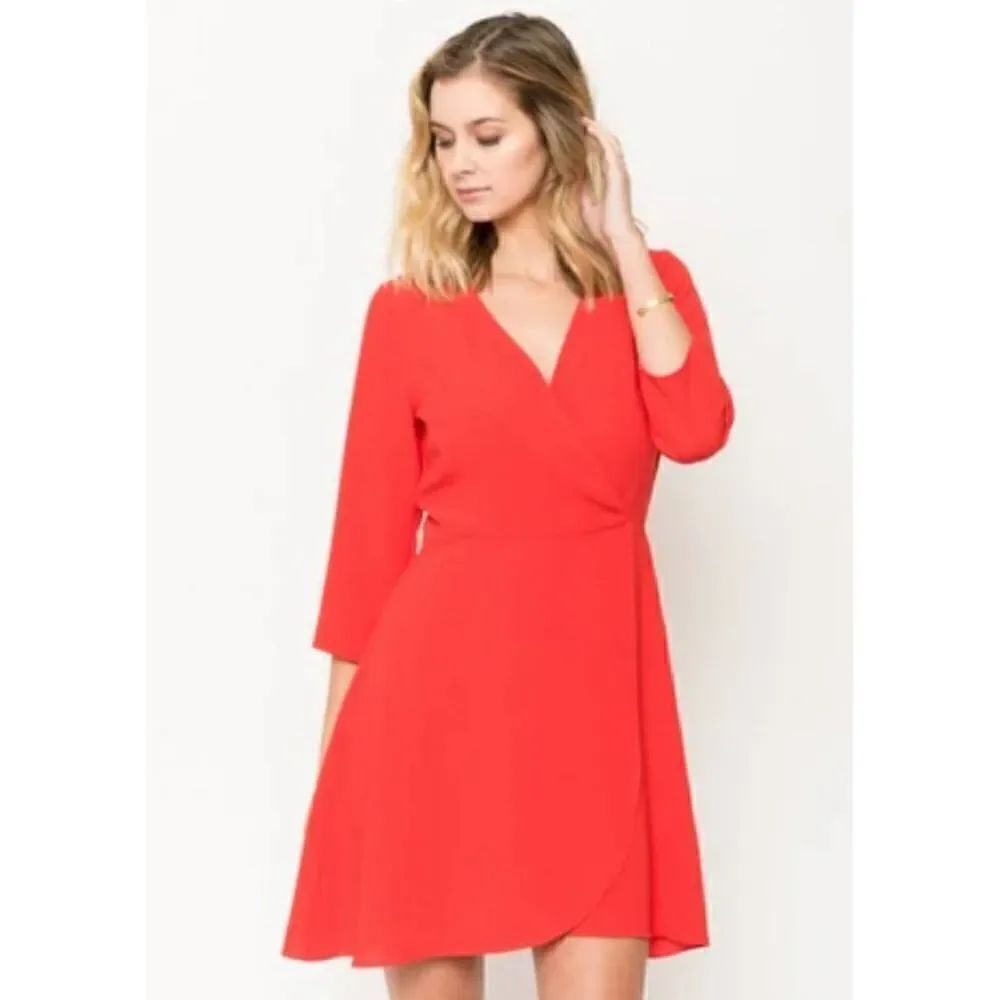 Everly surplice red mini dress sz S